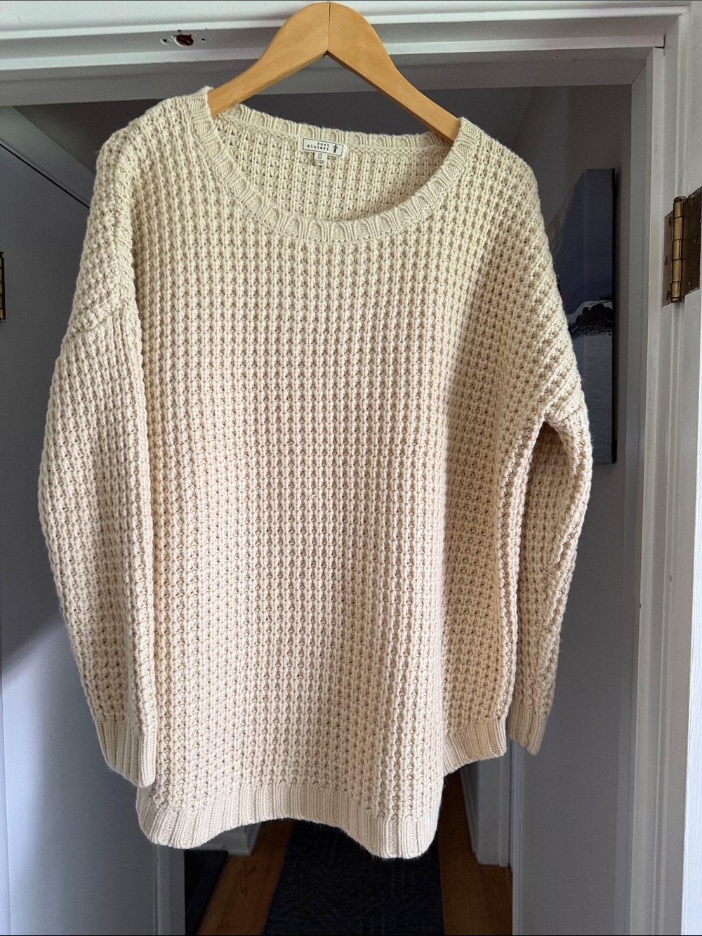knot sisters Cream Waffle Knit Crewneck Sweater